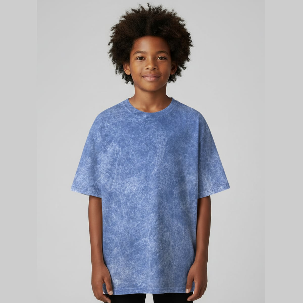 Camiseta Oversize Niño Acid Wash blank, color navy - Tu Prenda