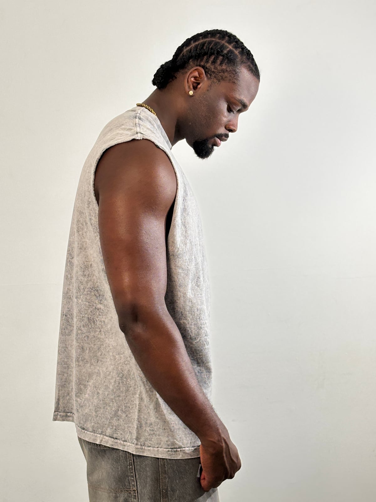 Camisilla Hombre Acid Wash Oversize blank, color gris - Tu Prenda