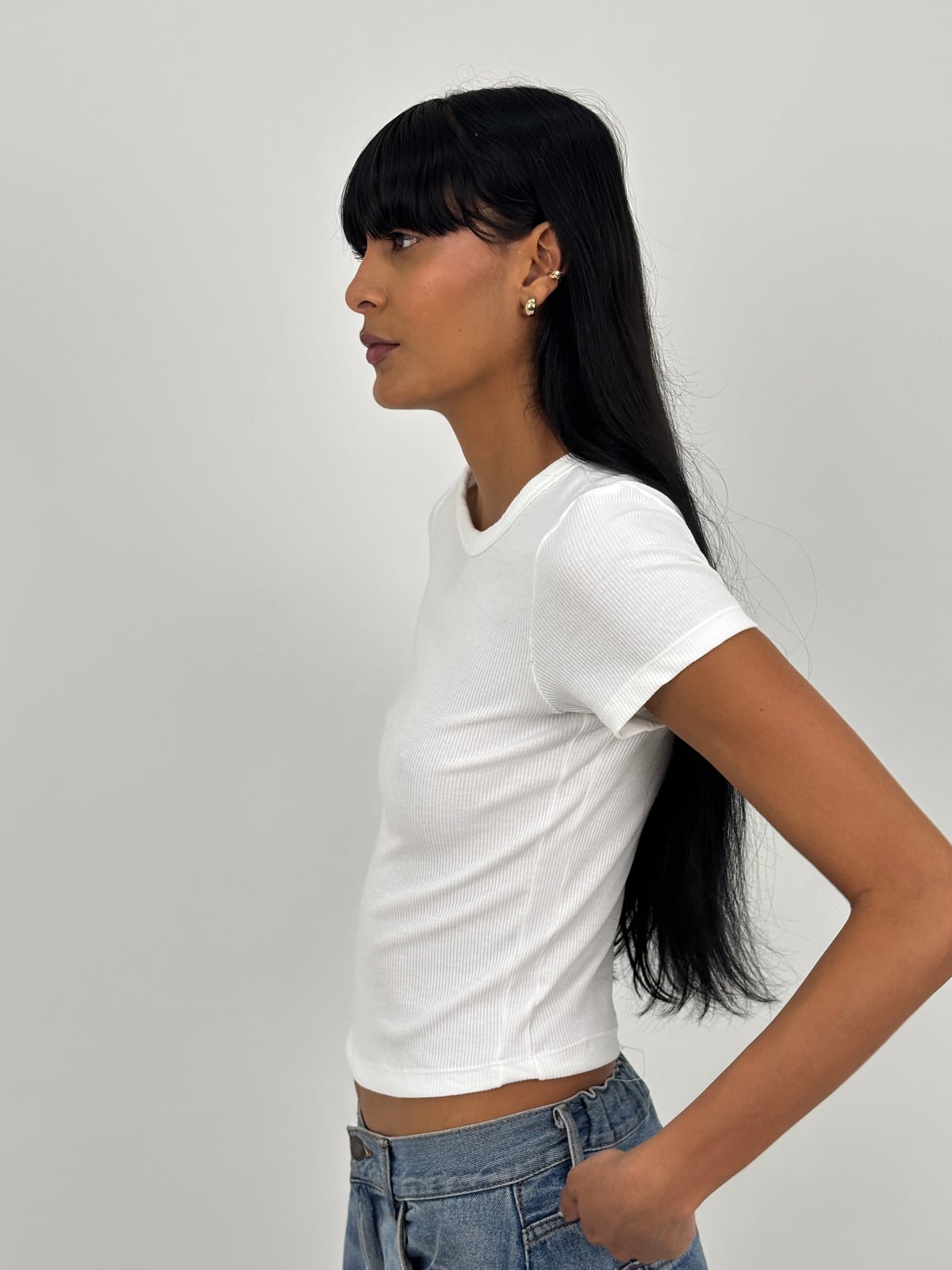 Blusa Cuello Redondo Dama Rib blank, color cremoso sesgo cremoso - Tu Prenda