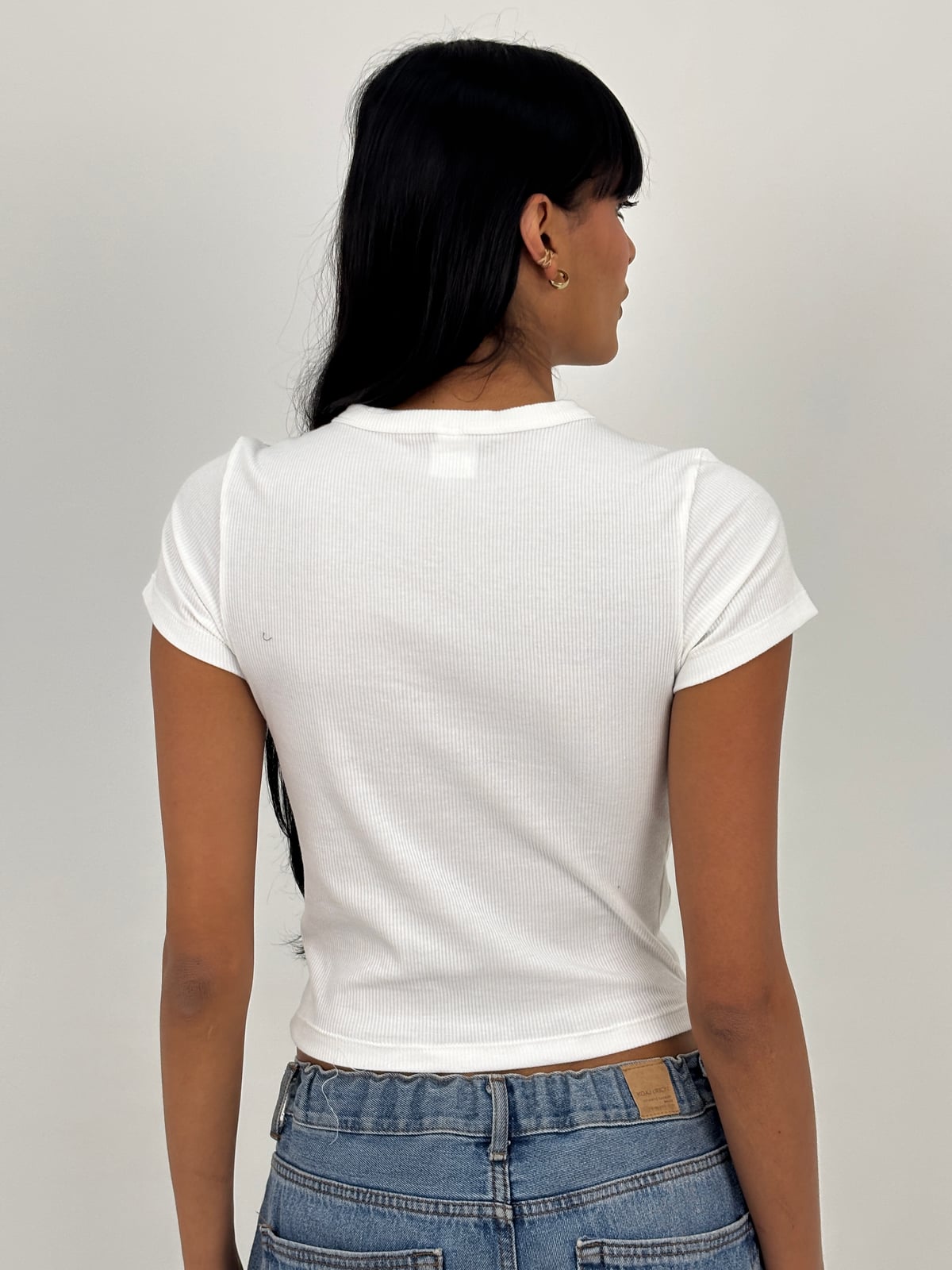 Blusa Cuello Redondo Dama Rib blank, color cremoso sesgo cremoso - Tu Prenda