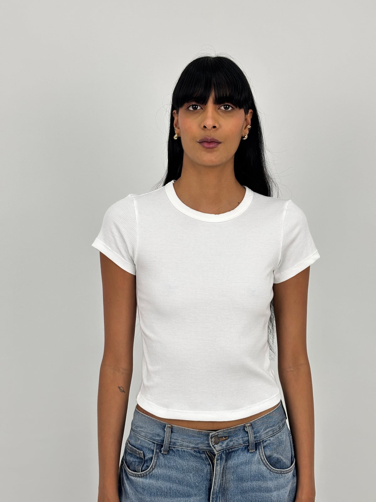 Blusa Cuello Redondo Dama Rib blank, color cremoso sesgo cremoso - Tu Prenda