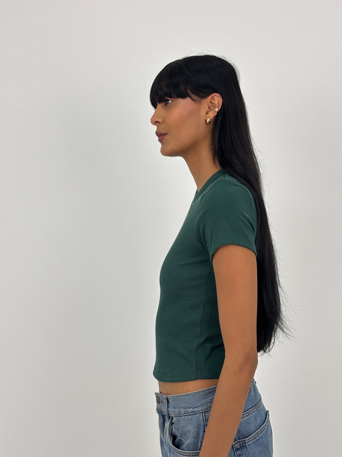 Blusa Cuello Redondo Dama Rib blank, color verde botella sesgo verde botella - Tu Prenda