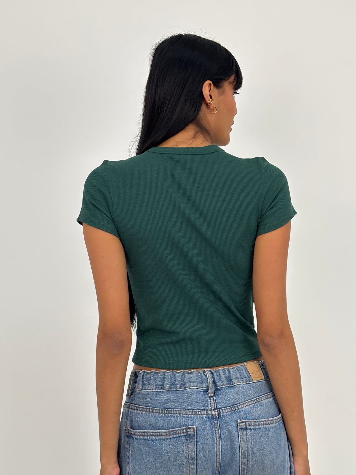 Blusa Cuello Redondo Dama Rib blank, color verde botella sesgo verde botella - Tu Prenda