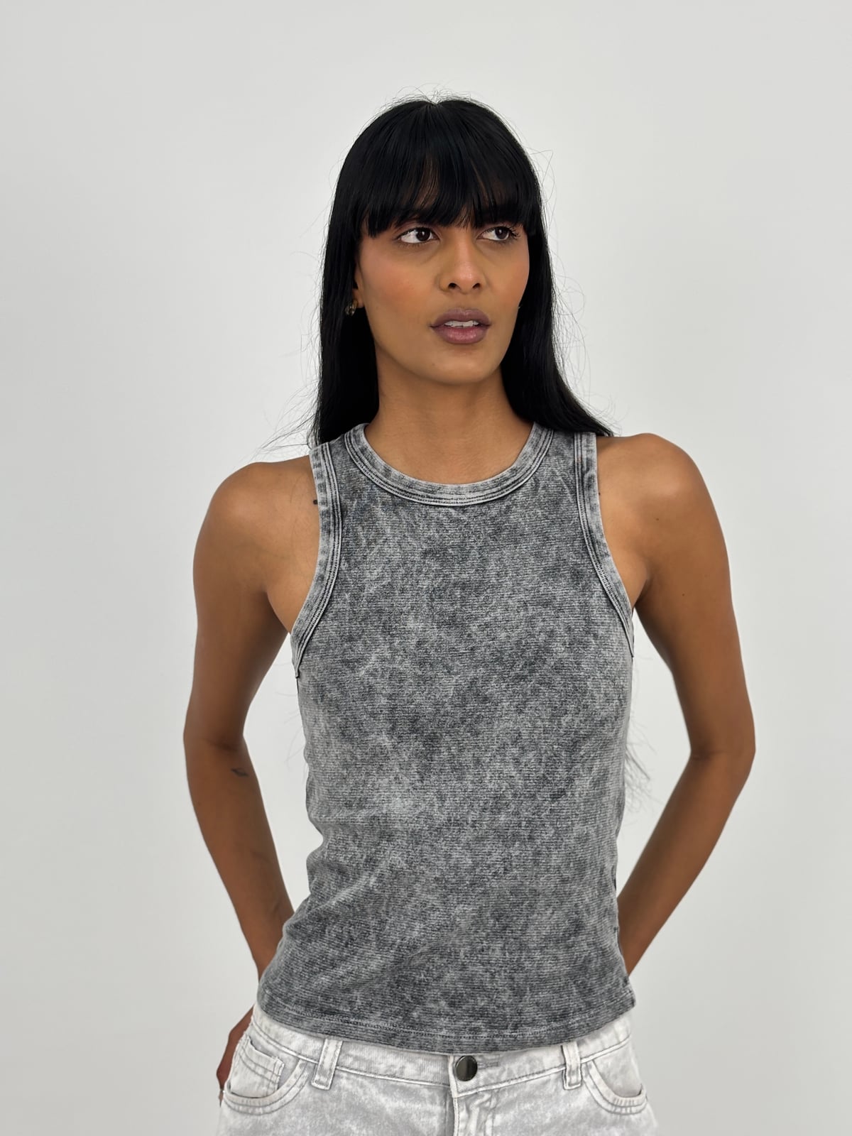 Blusa Dama Acid Wash blank, color gris - Tu Prenda