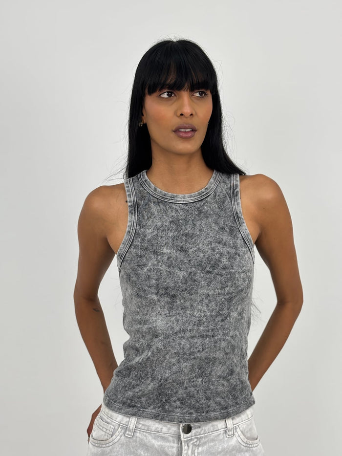Blusa Dama Acid Wash blank, color gris - Tu Prenda
