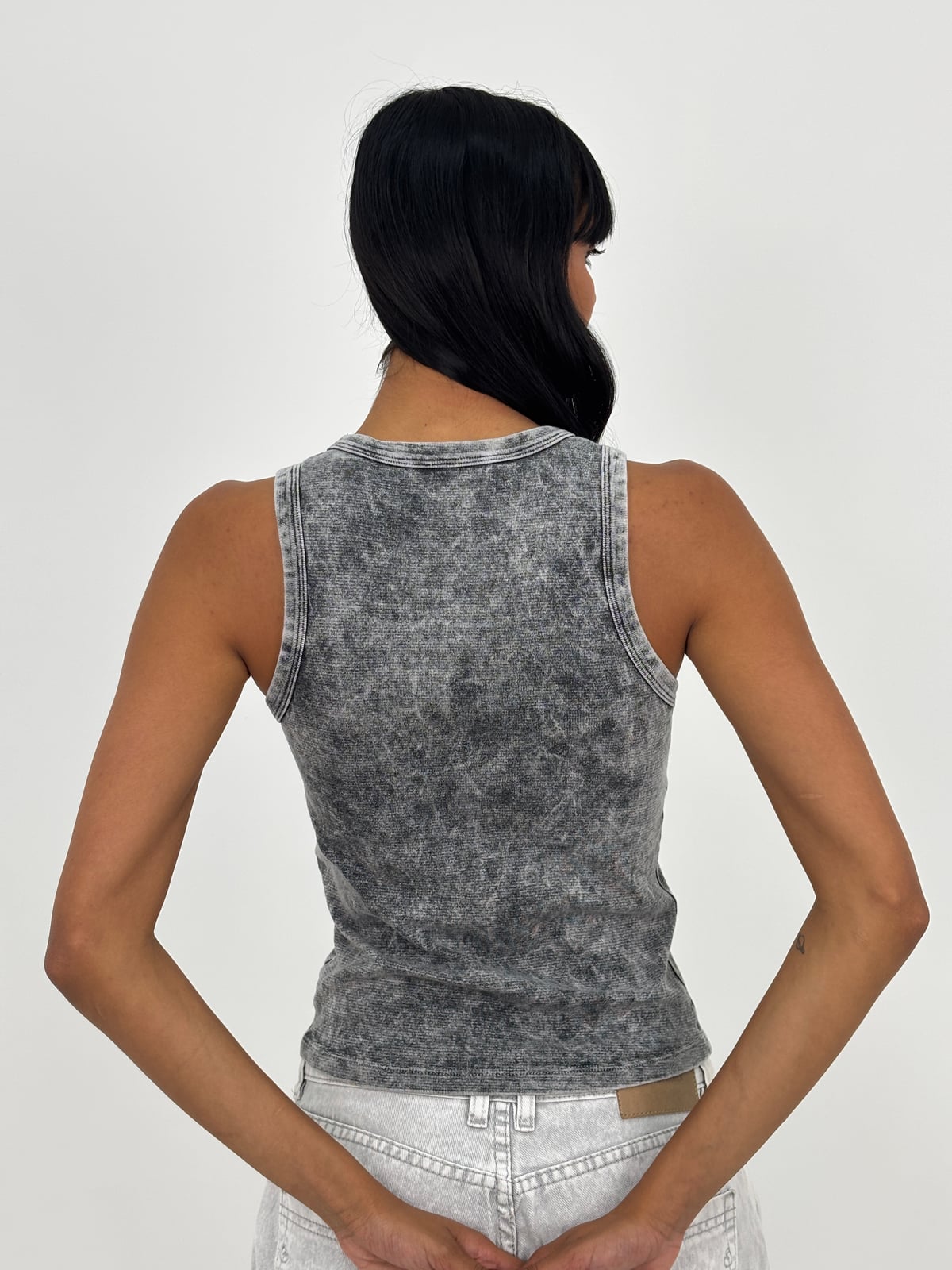 Blusa Dama Acid Wash blank, color gris - Tu Prenda