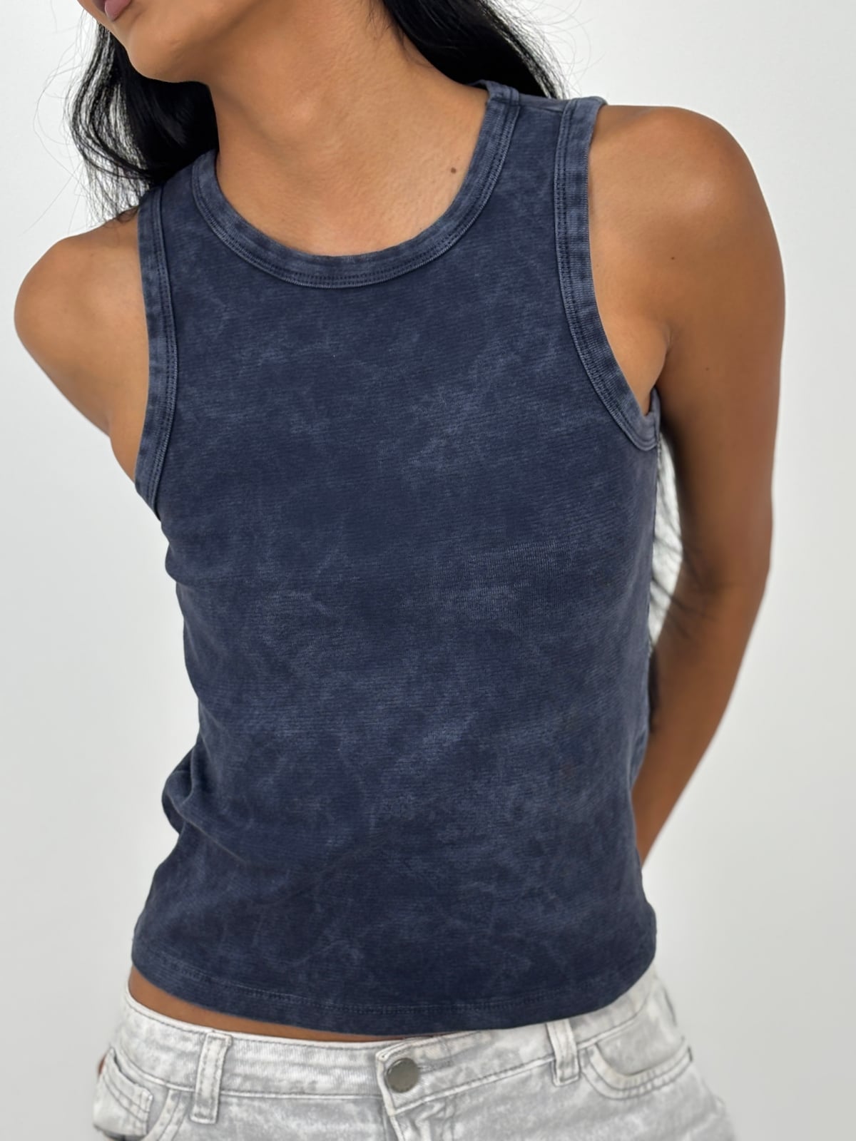 Blusa Dama Acid Wash blank, color navy - Tu Prenda