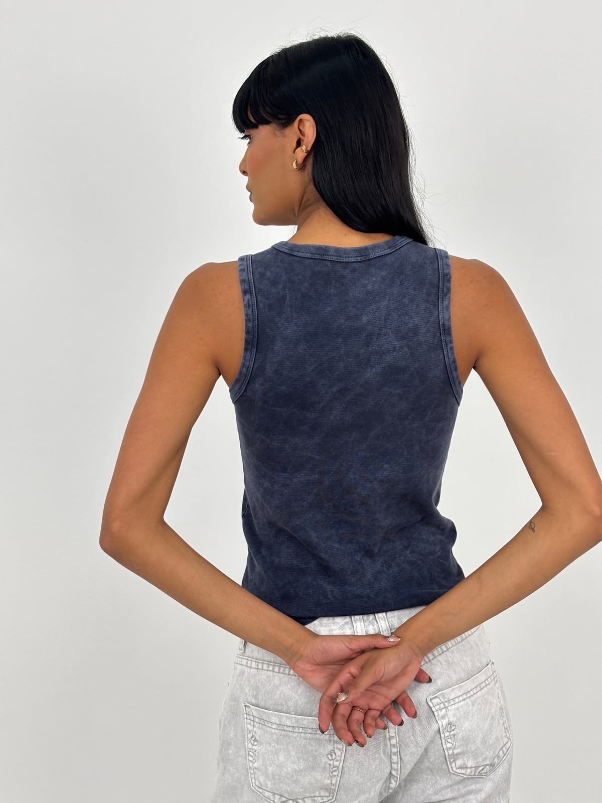 Blusa Dama Acid Wash blank, color navy - Tu Prenda