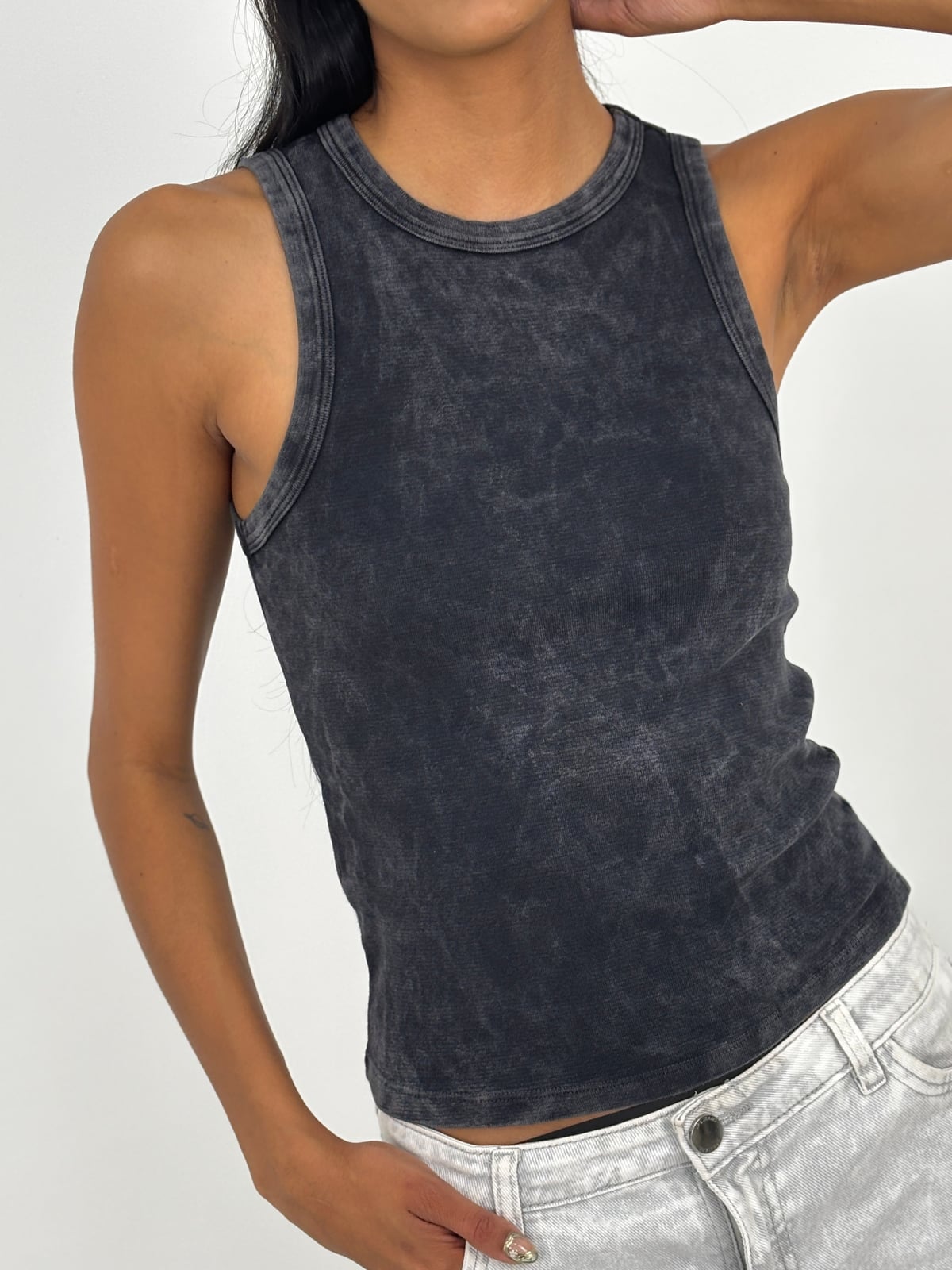 Blusa Dama Acid Wash blank, color negro - Tu Prenda