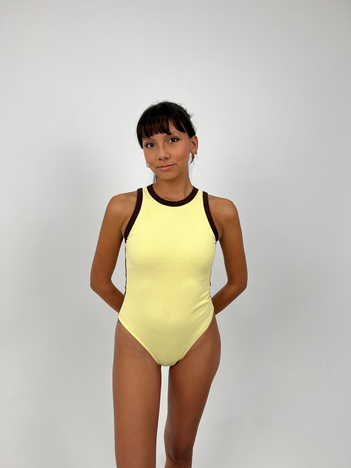 Body Dama Rib blank, color amarillo sesgo café - Tu Prenda
