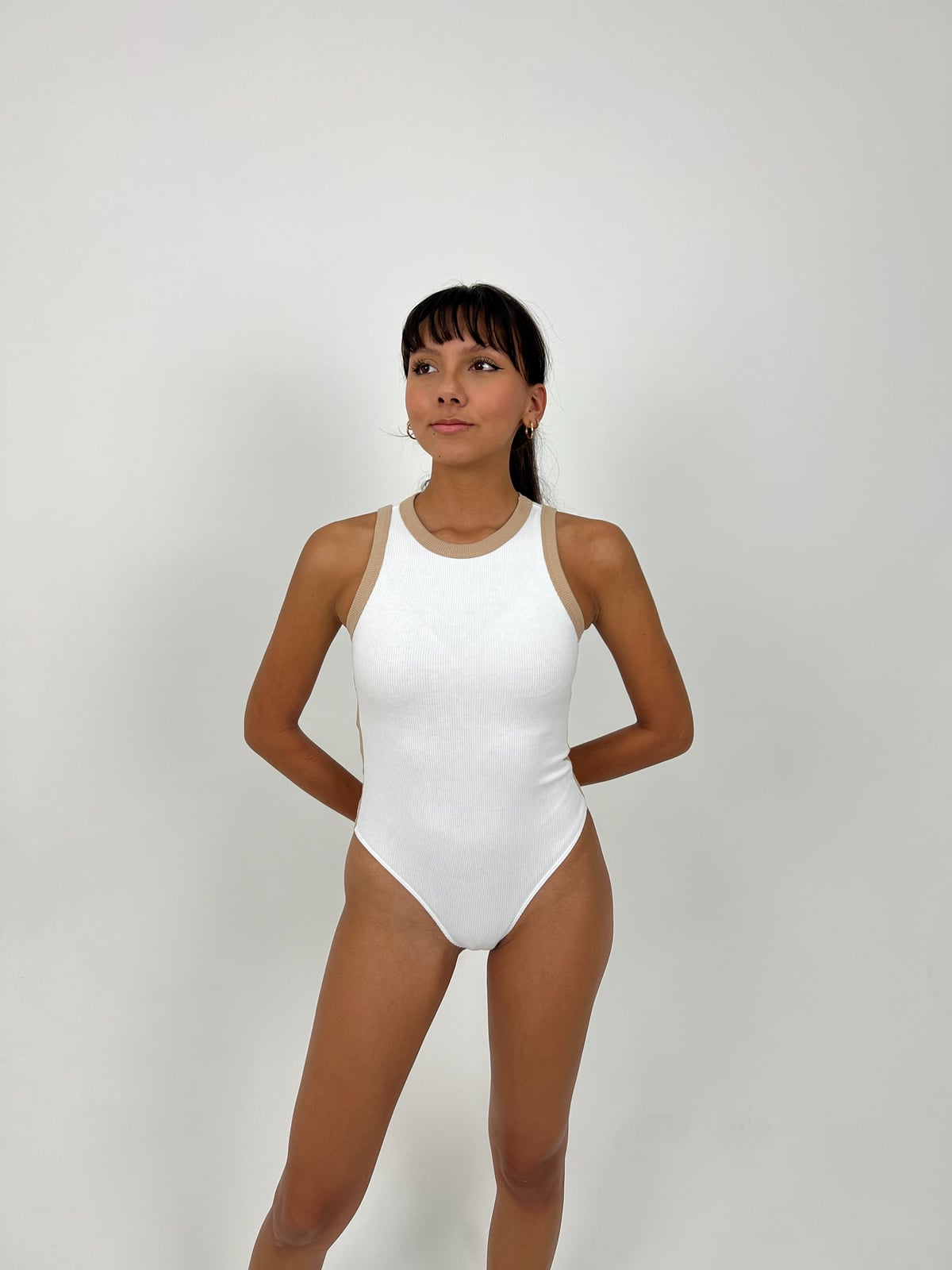 Body Dama Rib blank, color cremoso sesgo arena - Tu Prenda