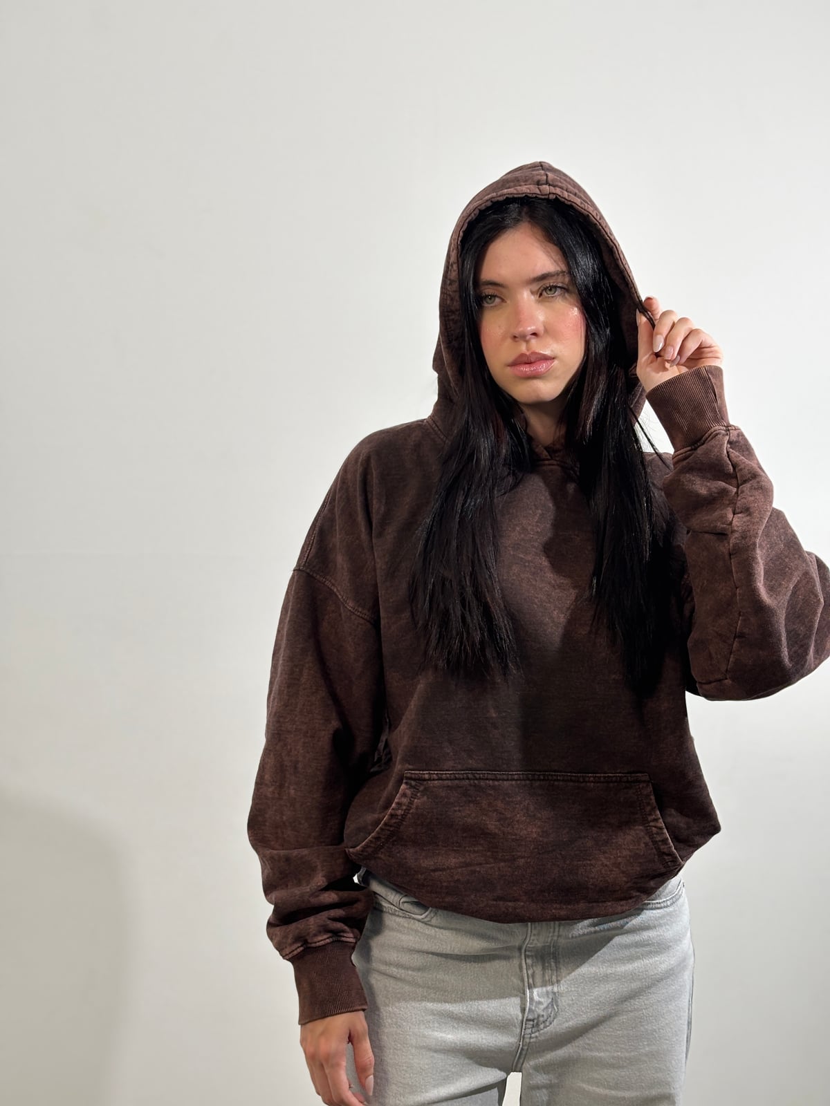 Buzo Acid Wash Oversize blank, color café - Tu Prenda