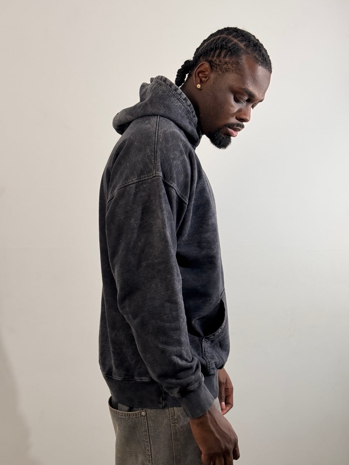 Buzo Acid Wash Oversize blank, color gris oscuro - Tu Prenda