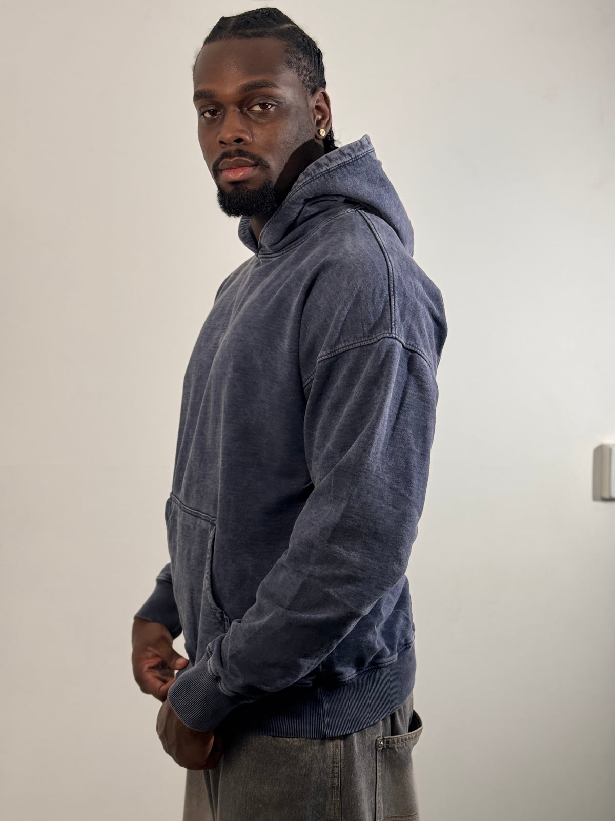 Buzo Acid Wash Oversize blank, color navy - Tu Prenda