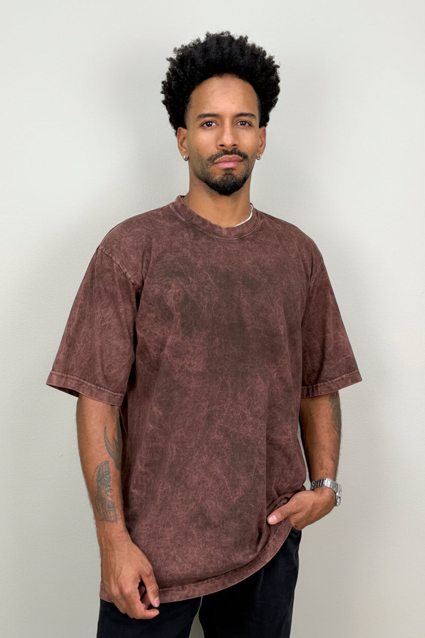 Camiseta Oversize Acid Wash blank, color cafe - Tu Prenda