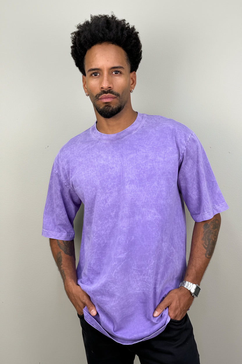 Camiseta Oversize Acid Wash blank, color lila - Tu Prenda