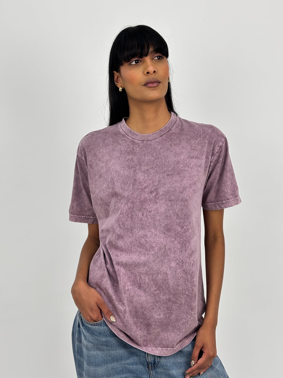 Camiseta Acid Wash Regular Fit blank, color lila - Tu Prenda