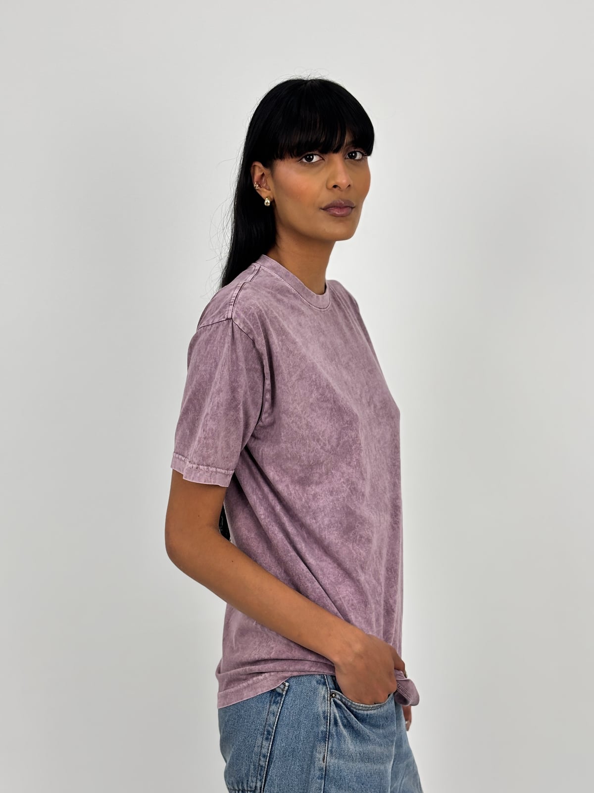 Camiseta Acid Wash Regular Fit blank, color lila - Tu Prenda