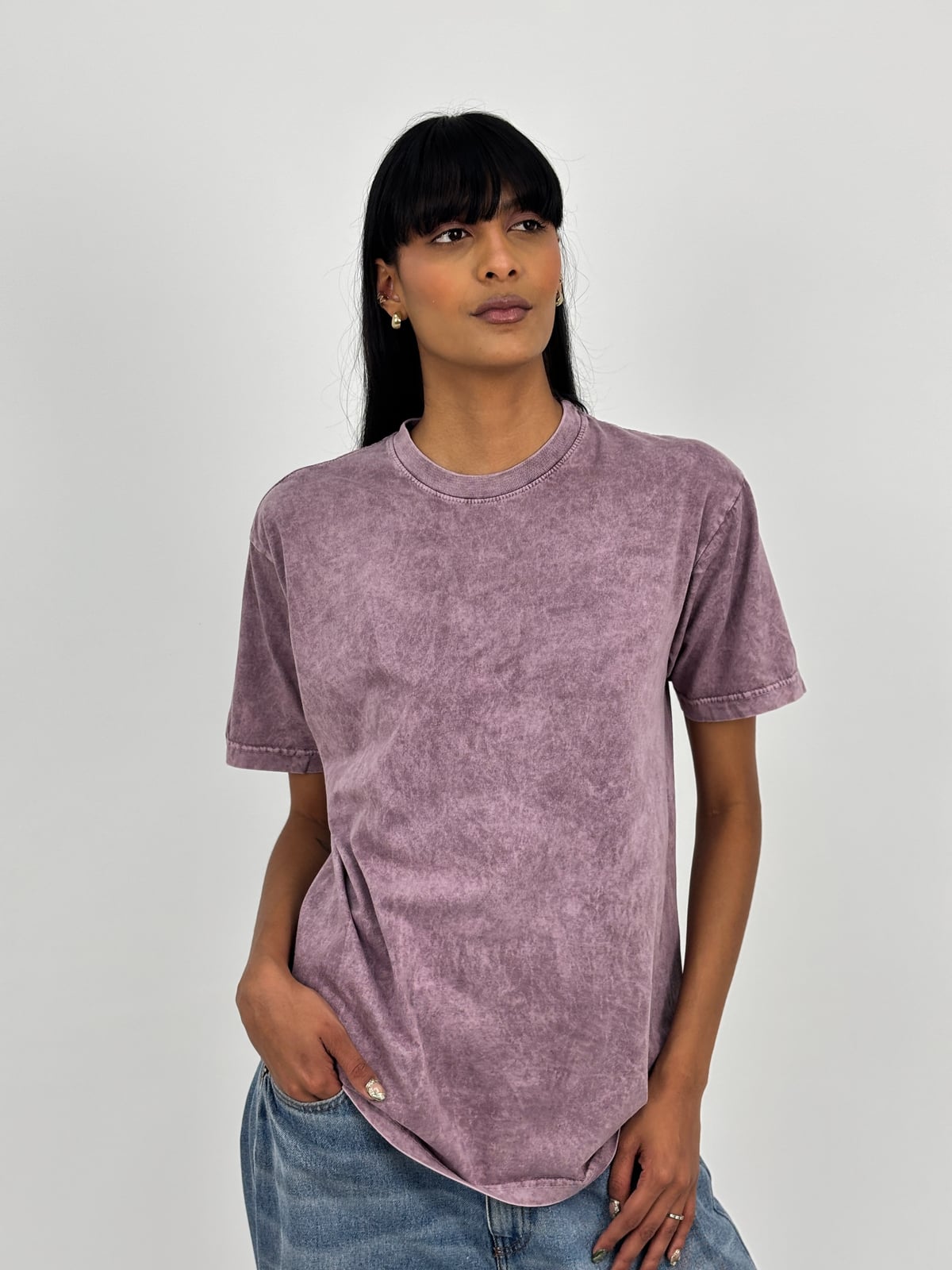 Camiseta Acid Wash Regular Fit blank, color lila - Tu Prenda