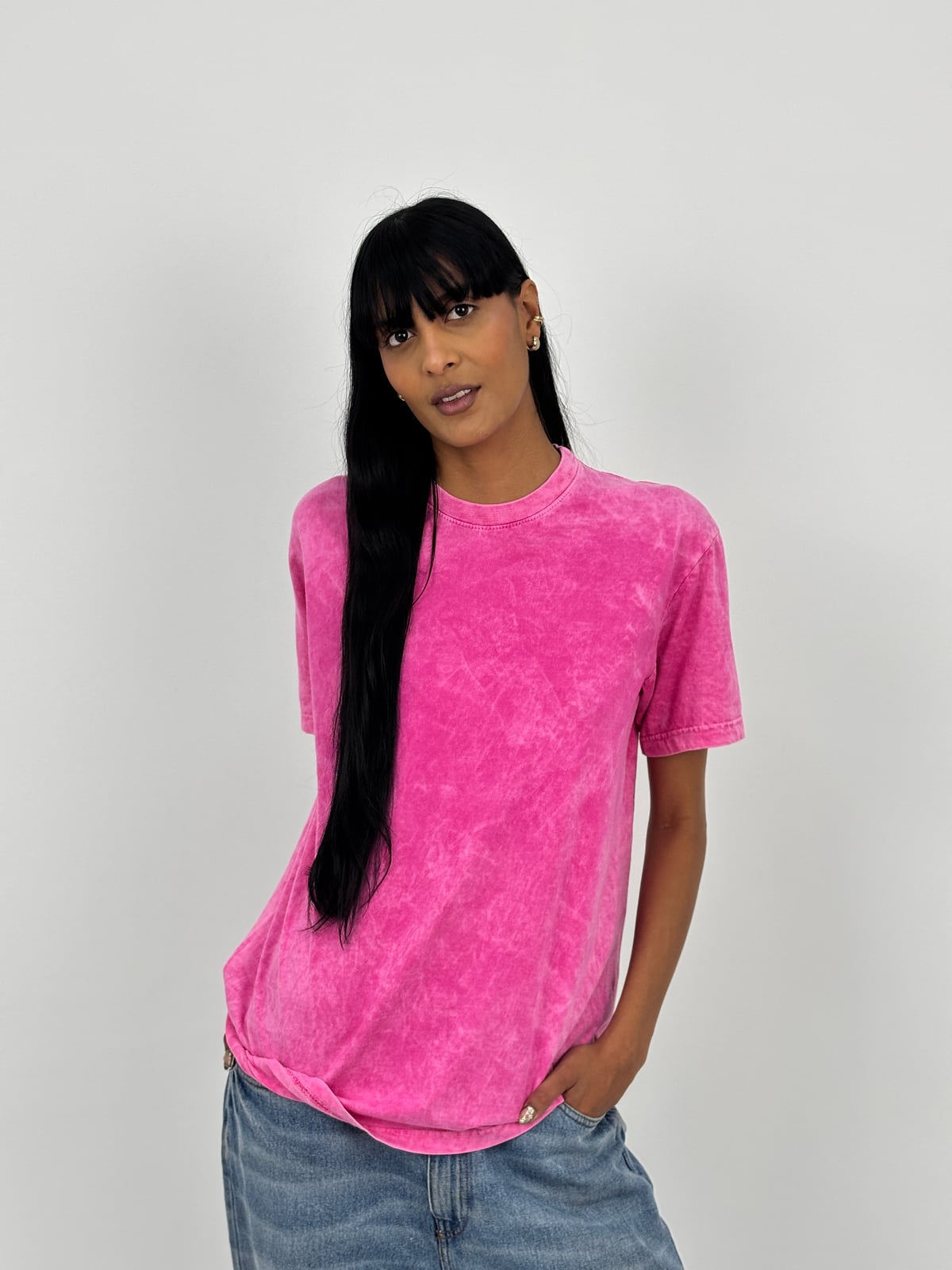 Camiseta Acid Wash Regular Fit blank, color rosado - Tu Prenda