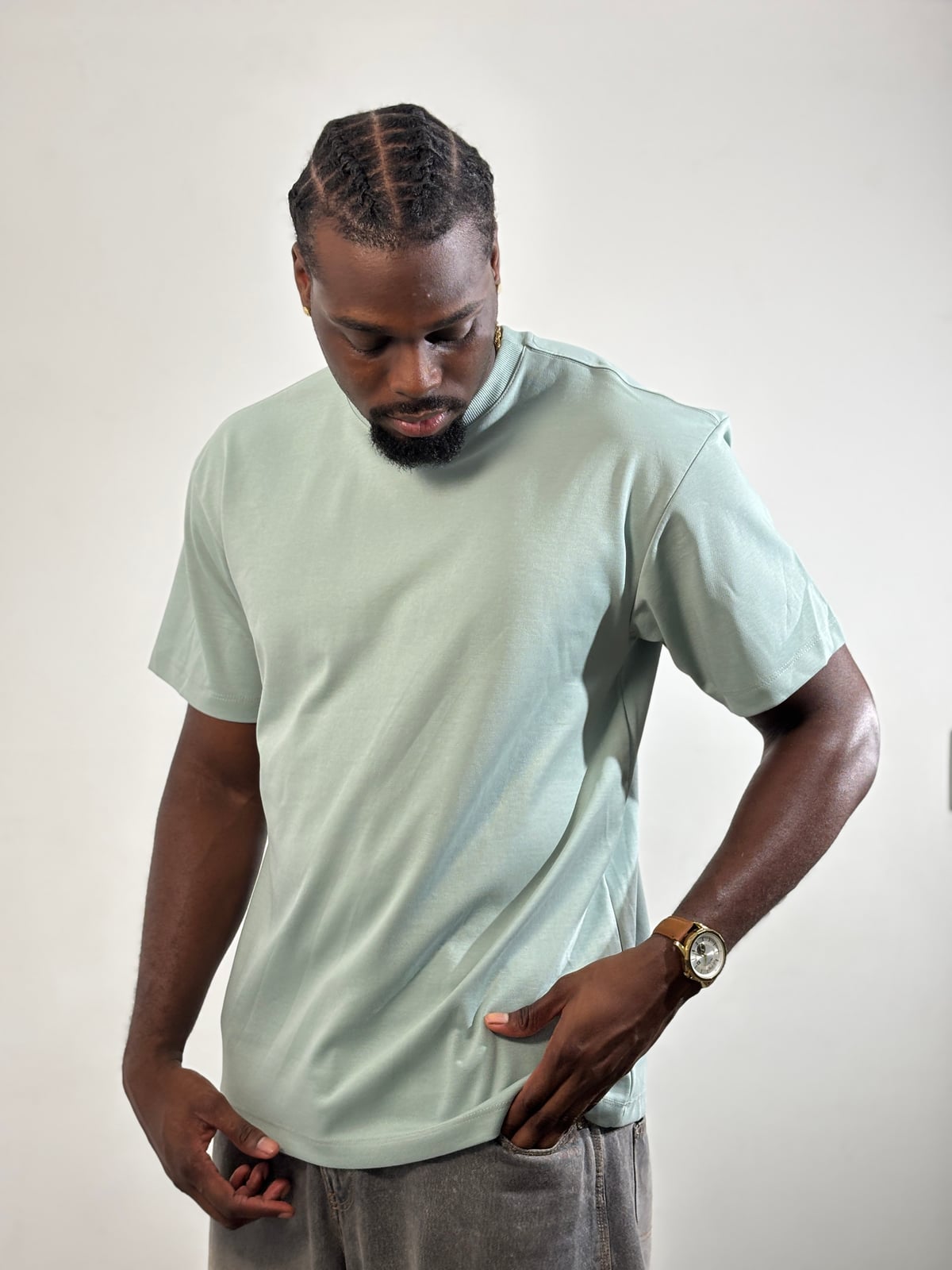 Camiseta Qatar Semioversize blank, color salvia - Tu Prenda