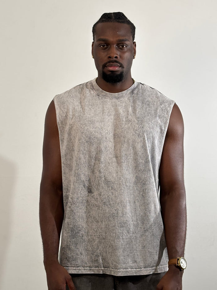 Camisilla Hombre Acid Wash Oversize blank, color gris - Tu Prenda