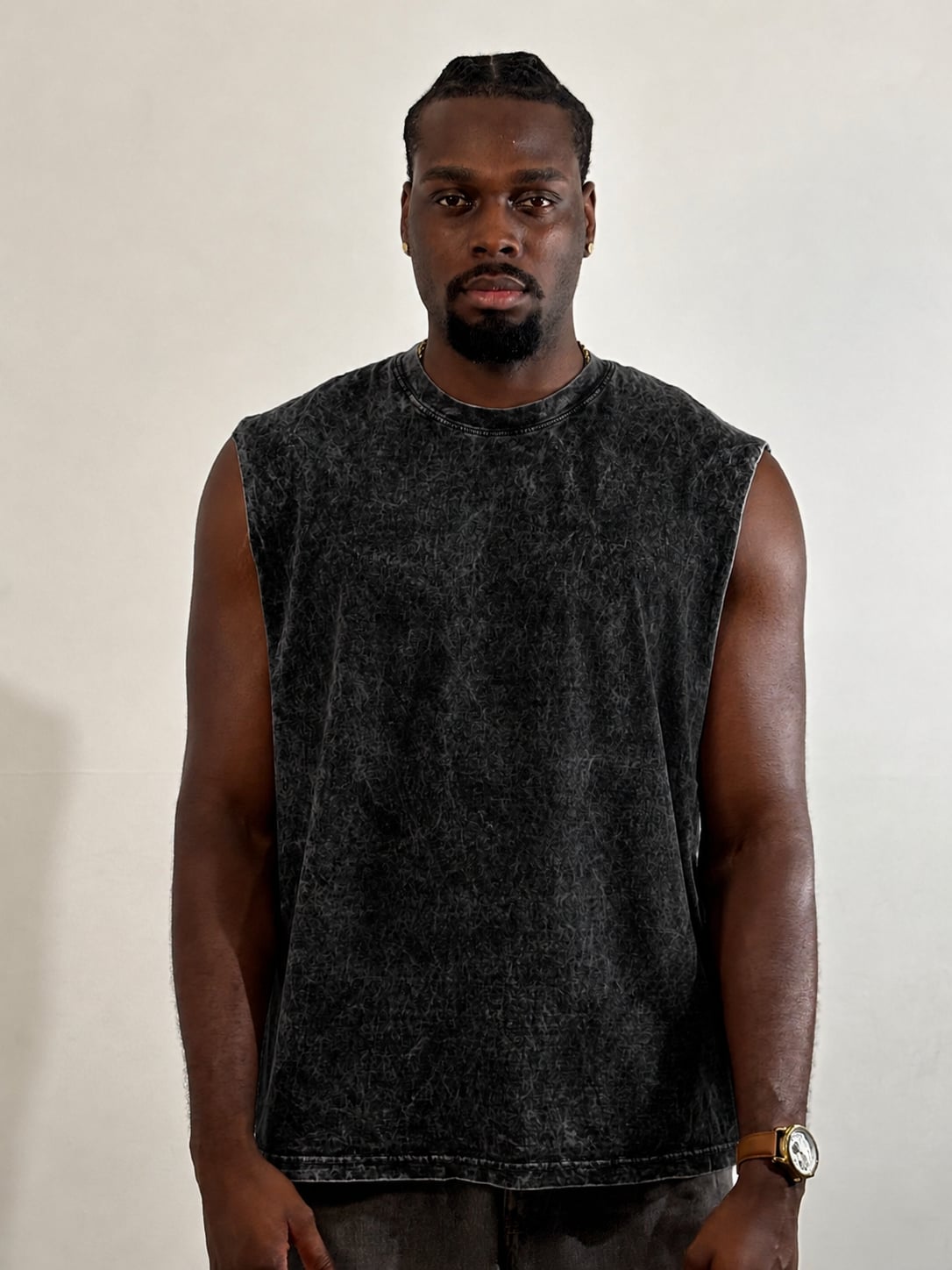 Camisilla Hombre Acid Wash Oversize blank, color negro - Tu Prenda