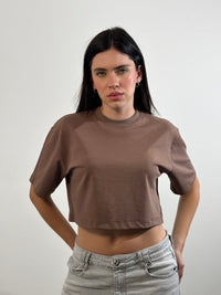 Crop Top Dama Qatar blank, color chocolate - Tu Prenda